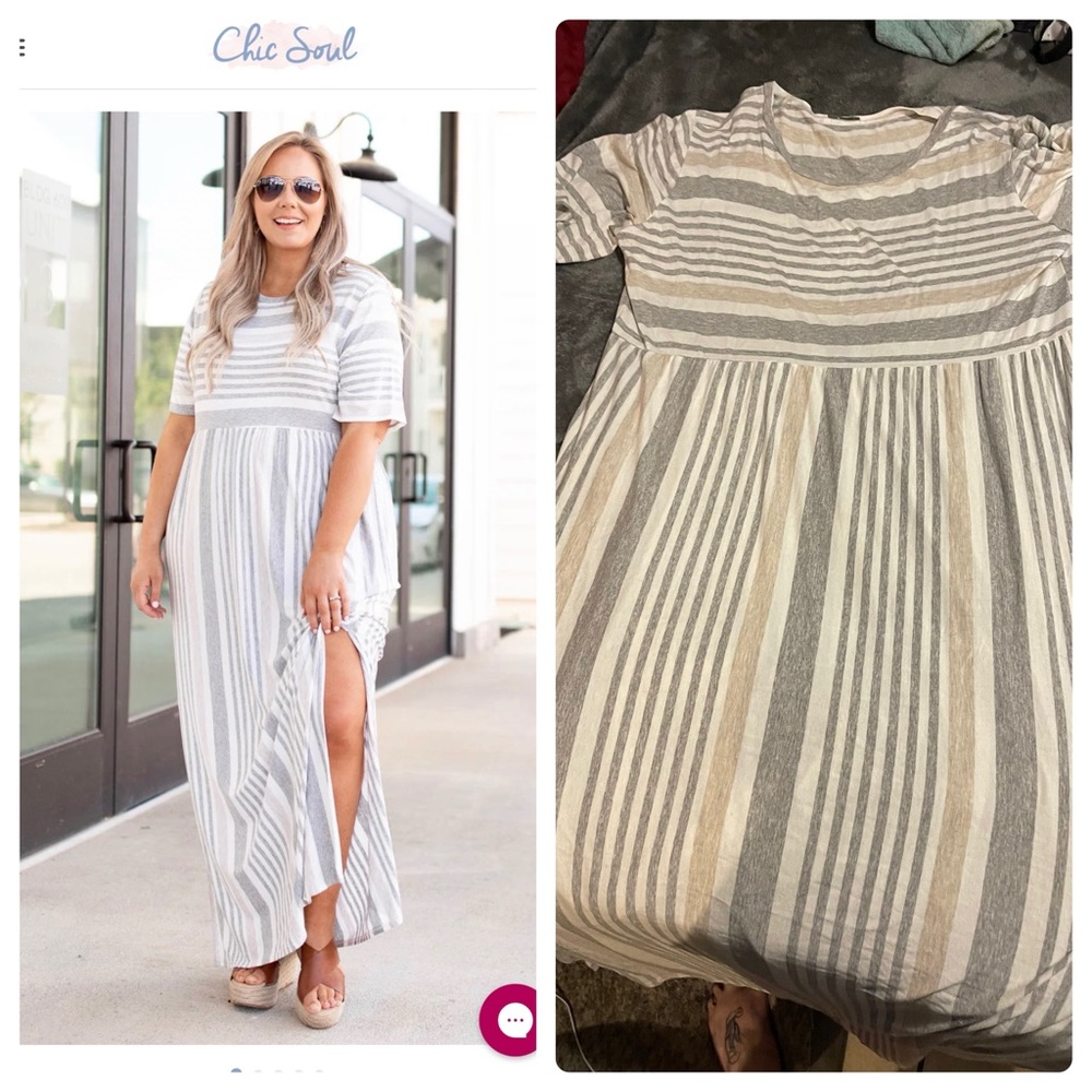 Chic Soul Striped Maxi Dress - Gray and White